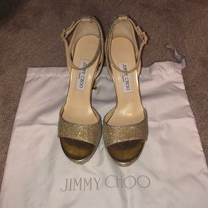 Classic gold Jimmy Choo platform ankle strap heel